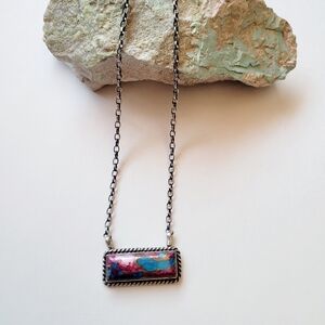 Bar Necklace Sterling Silver Native American Handmade